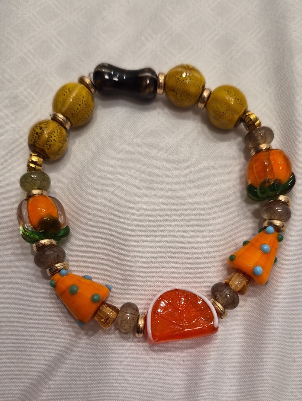 Orange & Yellow Glass Fruit Charm Stretch Bracelet